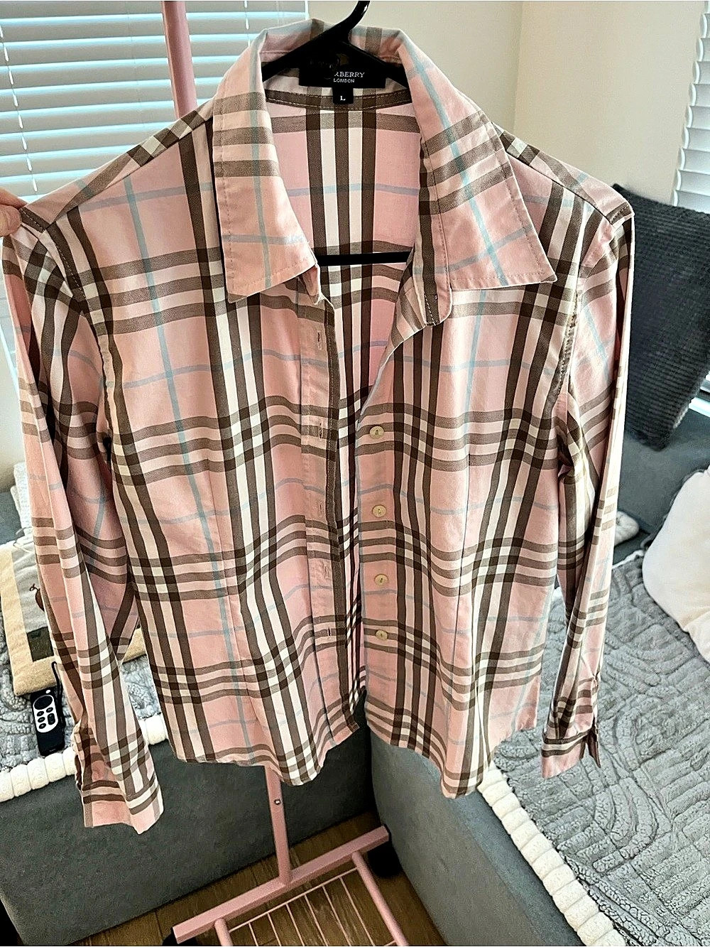 Burberry Plaid Button Down Shirt in Pink & Brown Size Small